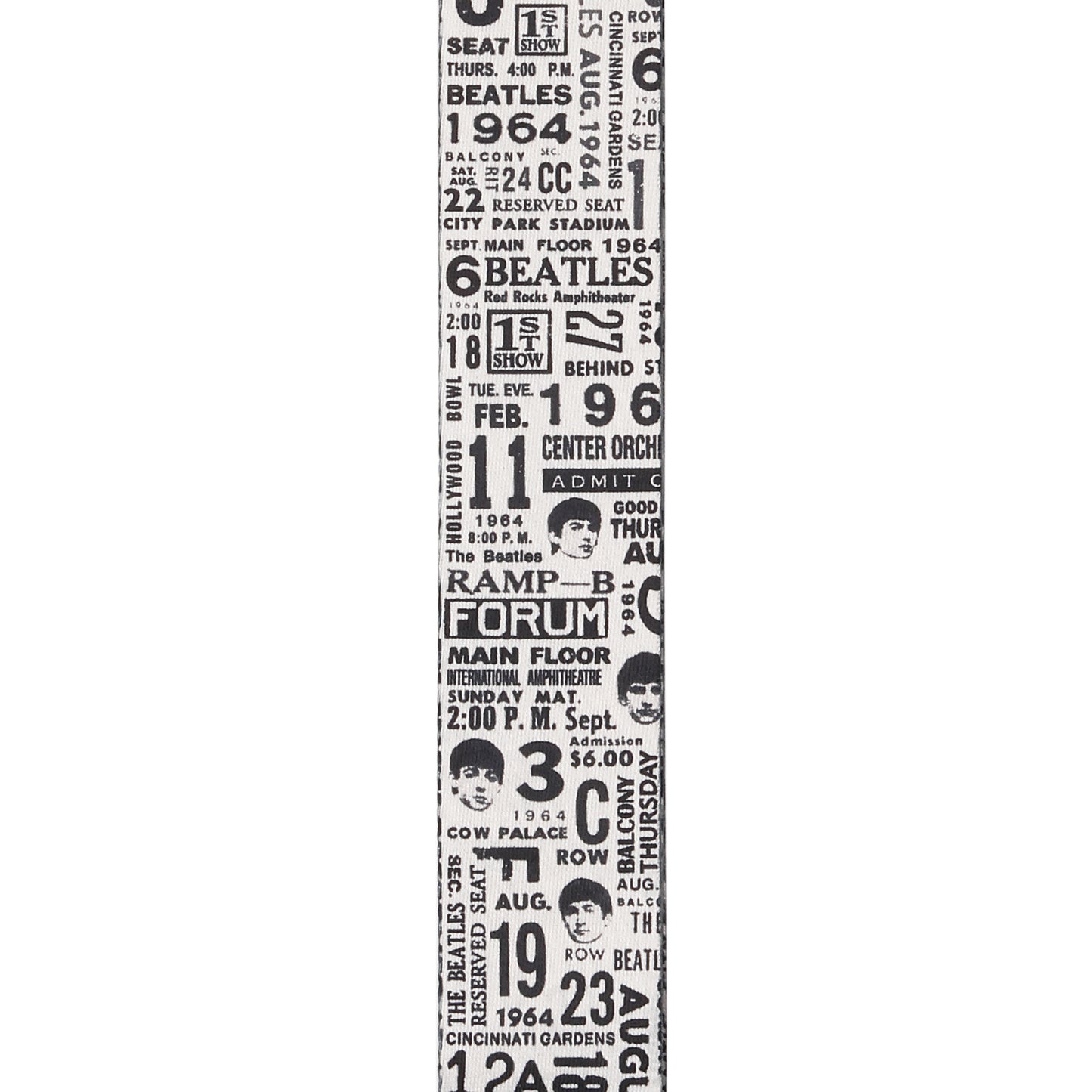 D'Addario Beatles 1964 US Tour Ticket Stubs Guitar Strap, Black and White, 50BTL13
