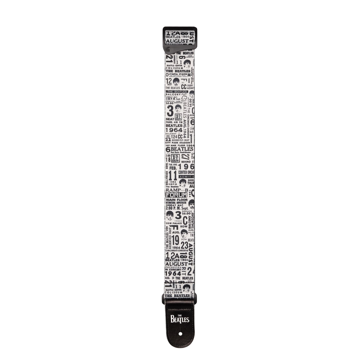 D'Addario Beatles 1964 US Tour Ticket Stubs Guitar Strap, Black and White, 50BTL13