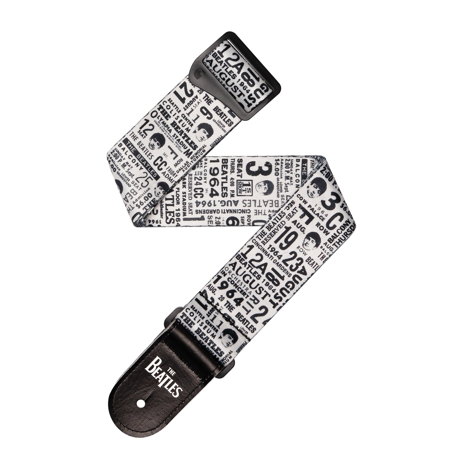 D'Addario Beatles 1964 US Tour Ticket Stubs Guitar Strap, Black and White, 50BTL13