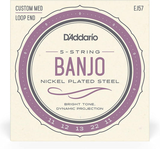D'Addario EJ57 5-String Banjo Strings, Nickel, Custom Medium, 11-22