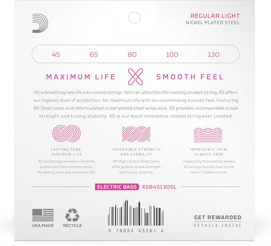 D'Addario 45-130 Regular Light, Super Long Scale Coated Bass Strings, XSB45130SL