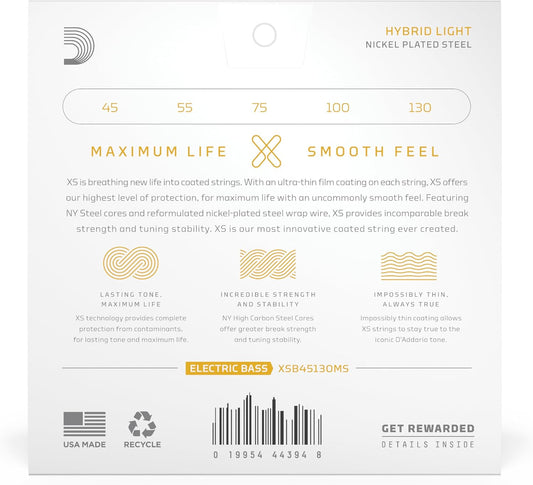 D'Addario 45-130 Hybrid Light, Multiscale Coated Bass Strings, XSB45130MS