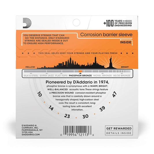 D'Addario EJ15 Phosphor Bronze Acoustic Guitar Strings, Extra Light, 10-47