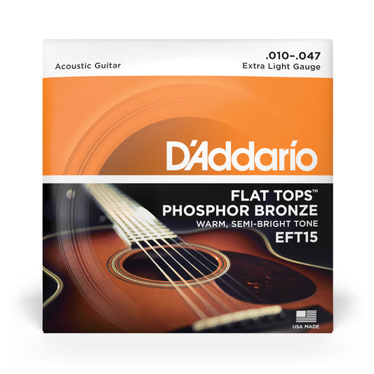 D'Addario EFT15  Guitar Strings  Acoustic  Flat Tops  Extra Light, 10-47