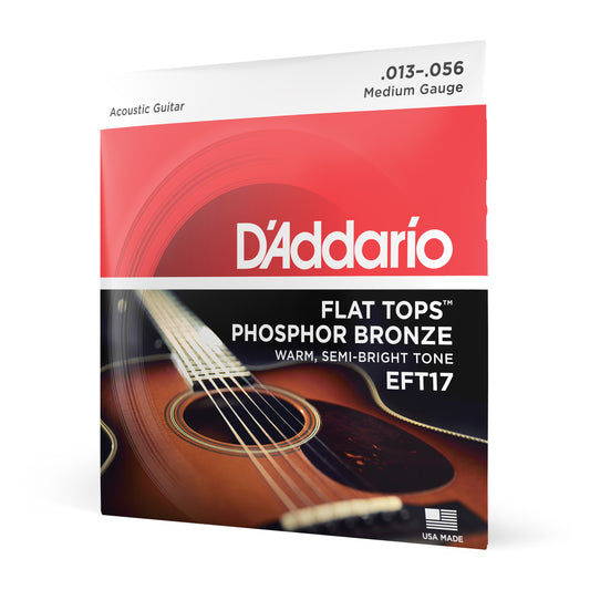 D'Addario EFT17 Medium, Flat Tops Phosphor Bronze Acoustic Guitar Strings, 13-56