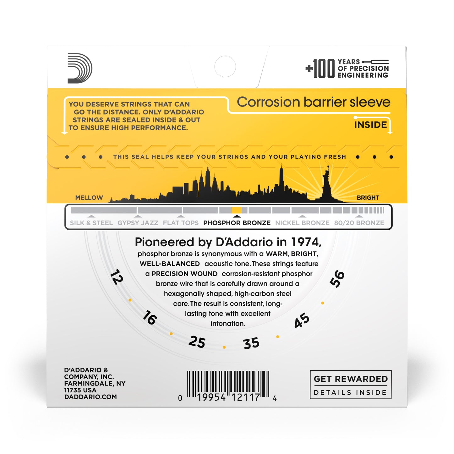 D'Addario EJ19 Phosphor Bronze Acoustic Guitar Strings, Bluegrass, 12-56