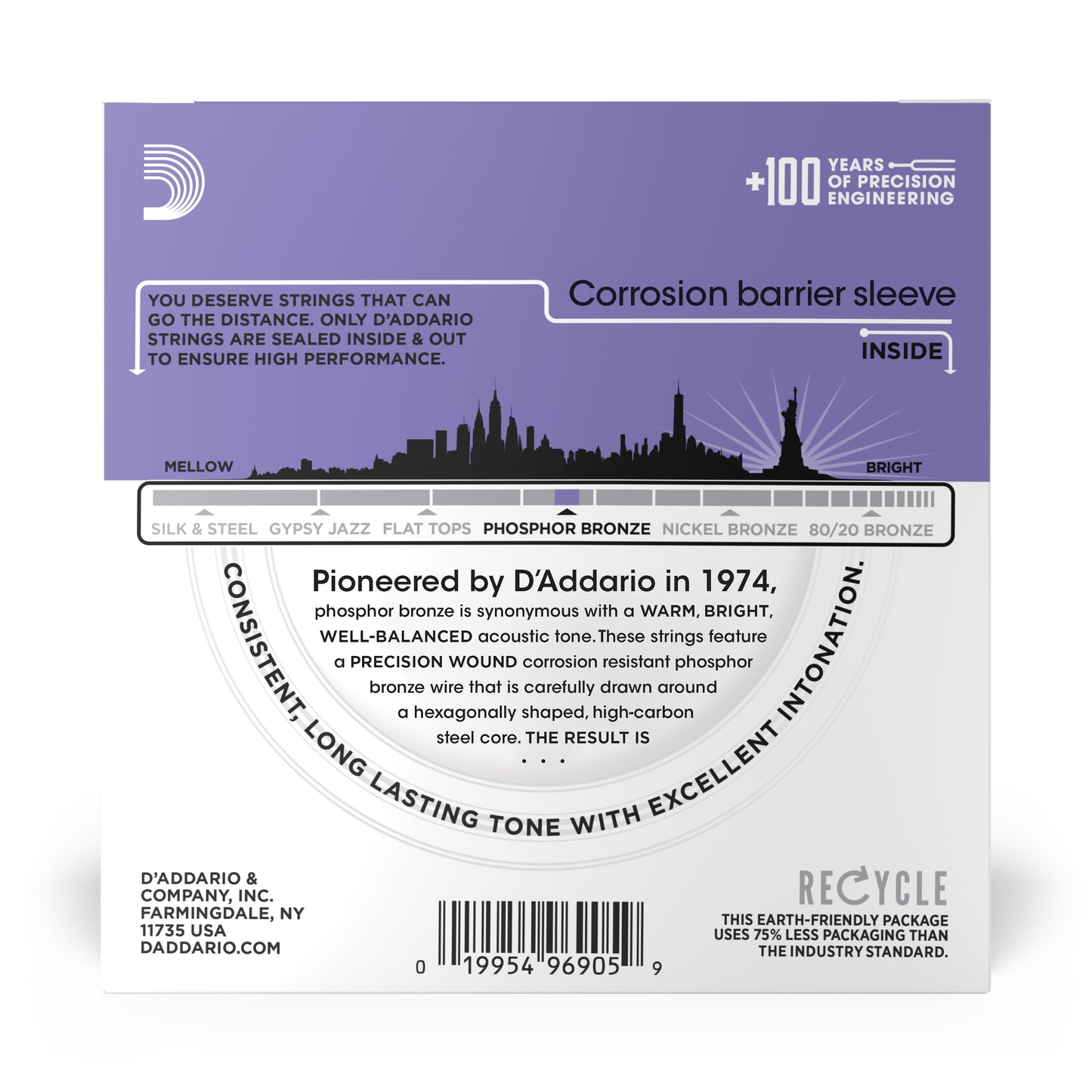 D'Addario EJ26-10P Custom Light, Phosphor Bronze Acoustic Guitar Strings 10-Pack, 11-52