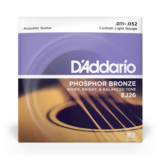 D'Addario EJ26 Phosphor Bronze, Custom Light, 11-52