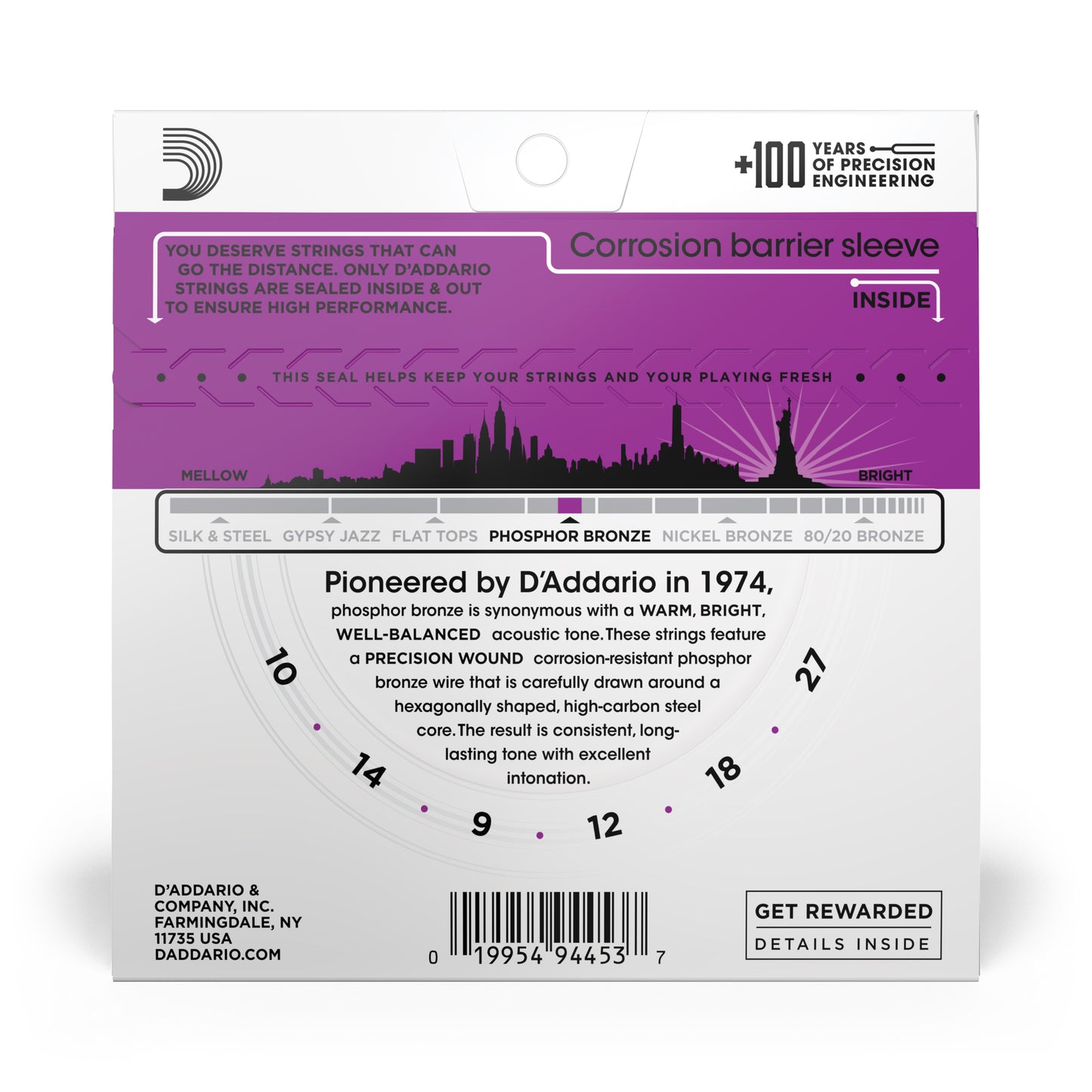 D'Addario EJ38H Phosphor Bronze, High Strung/Nashville Tuning, 10-27