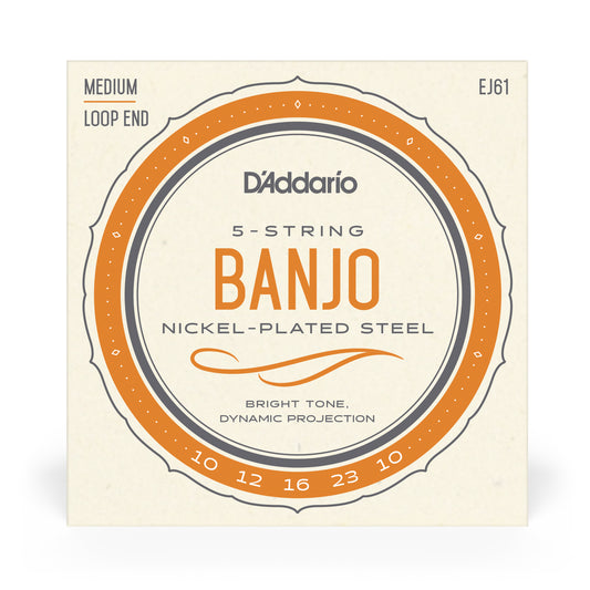D'Addario EJ61 5-String Banjo Strings, Nickel, Medium 10-23