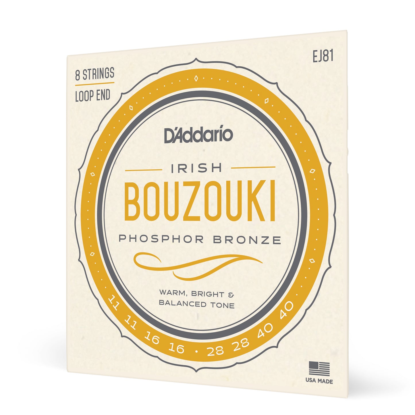 D'Addario EJ81 Irish Bouzouki, 8-String, Phosphor Bronze, 11-40