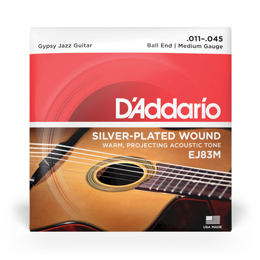D'Addario EJ83M Medium Ball End, Gypsy Jazz Acoustic Guitar Strings, 11-45