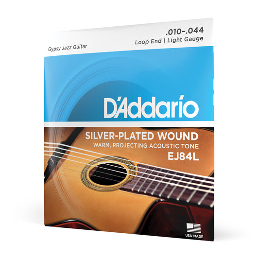 D'Addario EJ84L Light Loop End, Gypsy Jazz Acoustic Guitar Strings, 10-44