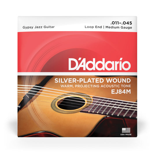 D'Addario EJ84M Medium Loop End, Gypsy Jazz Acoustic Guitar Strings, 11-45