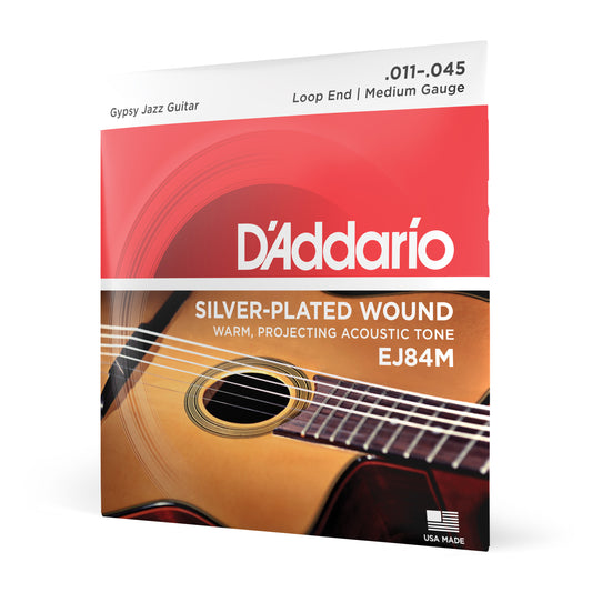 D'Addario EJ84M Medium Loop End, Gypsy Jazz Acoustic Guitar Strings, 11-45