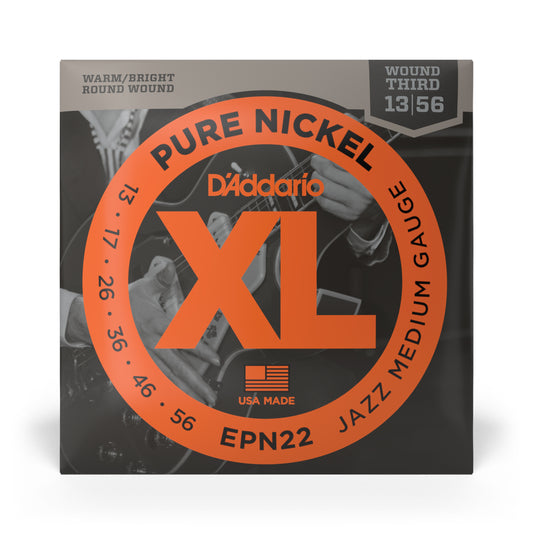 D'Addario EPN22 Jazz Medium, XL Pure Nickel Electric Guitar Strings, 13-56