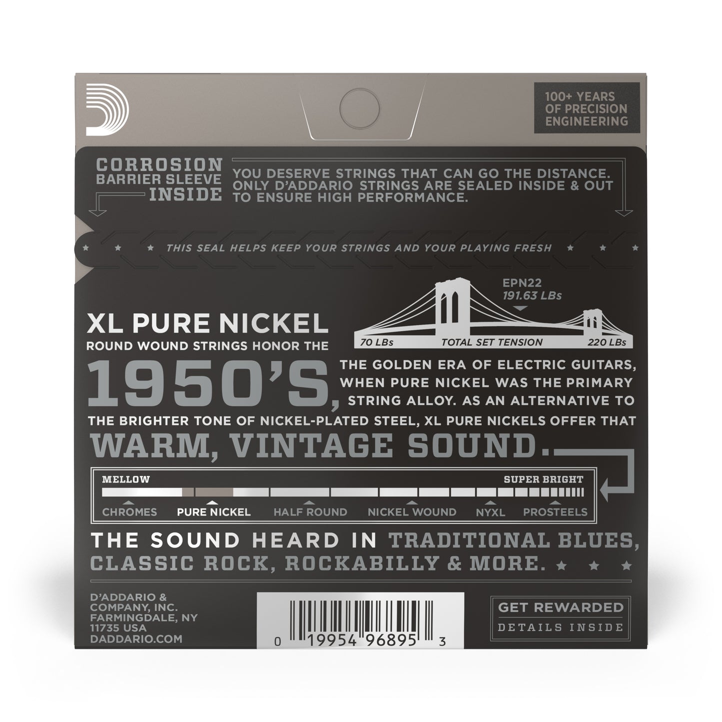 D'Addario EPN22 Jazz Medium, XL Pure Nickel Electric Guitar Strings, 13-56