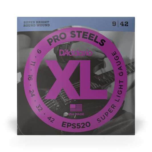 D'Addario EPS520 ProSteels Electric Guitar Strings, Super Light, 9-42