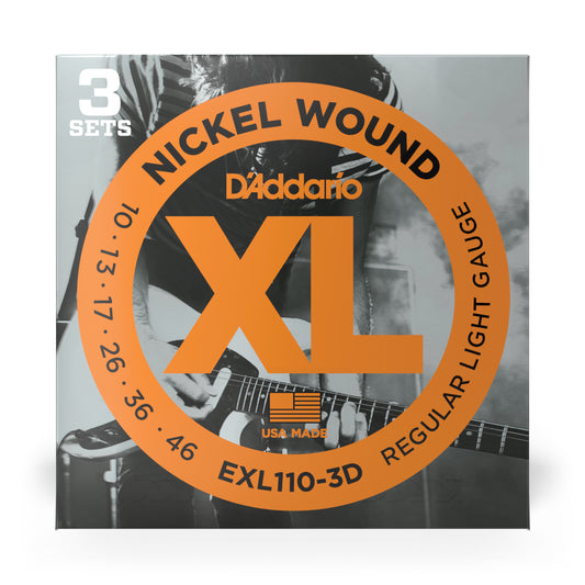 D'Addario EXL110-3D Regular Light Gauge Electric Guitar Strings 10-46, 3 PACK