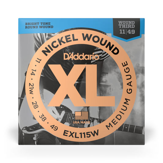 D'Addario EXL115W Nickel Wound, Medium/Blues-Jazz Rock, Wound 3rd, 11-49