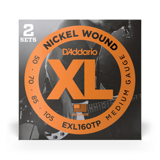 D'Addario EXL160TP 2-Pack Medium, Long Scale, XL Nickel Bass Strings, 50-105