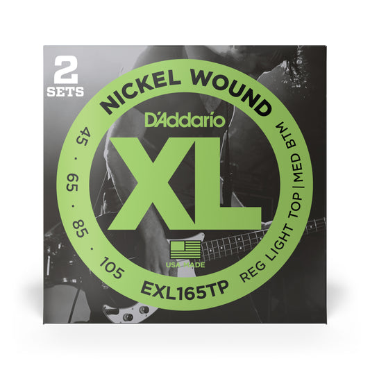 D'Addario EXL165TP 2-Pack Regular Light Top/Medium Bottom, Long Scale, XL Nickel Bass Strings, 45-105