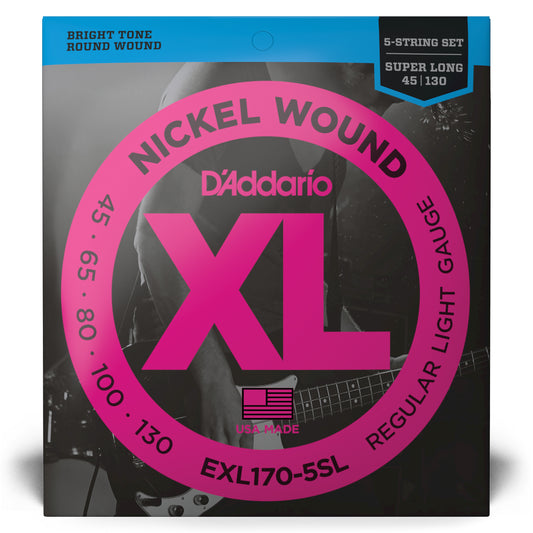 D'Addario EXL170-5SL Regular Light 5-String, Super Long Scale, XL Nickel Bass Strings, 45-130