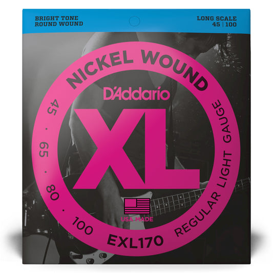 D'Addario EXL170 Regular Light, Long Scale, XL Nickel Bass Strings, 45-100