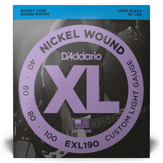 D'Addario EXL190 Custom Light, Long Scale, XL Nickel Bass Strings, 40-100