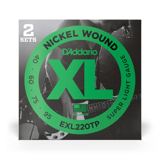 D'Addario Super Light, Long Scale, XL Nickel Bass Strings, 40-95, 2-Pack
