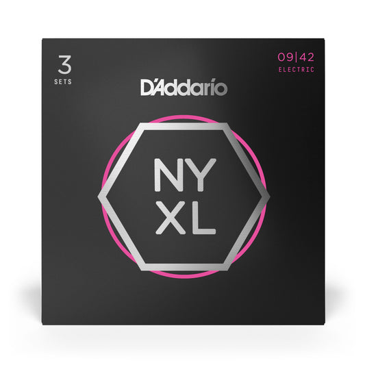 D'Addario NYXL0942-3P Nickel Wound Electric Guitar Strings, Super Light, 9-42, 3-Pack