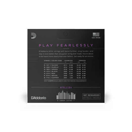 D'Addario NYXL1164 7-String Electric Guitar Strings, Medium, 11-64