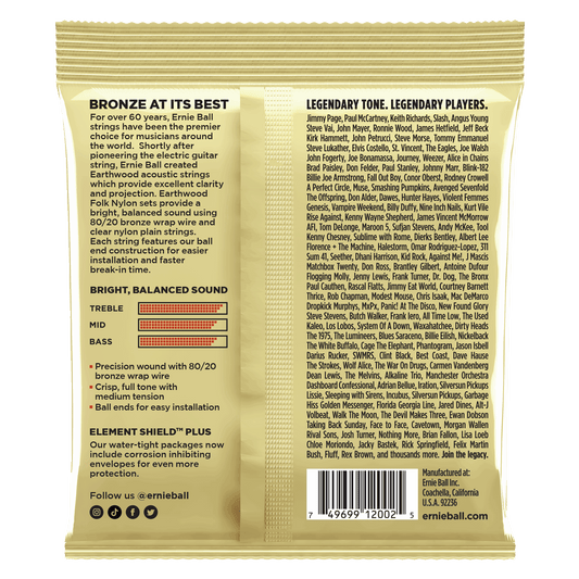 Ernie Ball 2002 Medium Earthwood 80/20 Bronze Acoustic Guitar Strings, 13-56