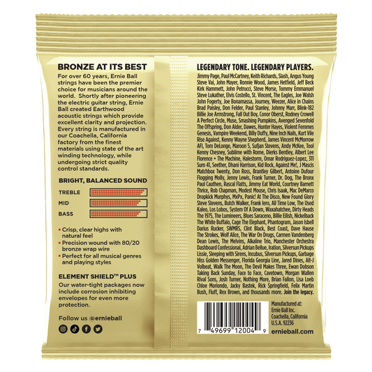 Ernie Ball 2004 Light Earthwood 80/20 Bronze Acoustic Guitar Strings, 11-52