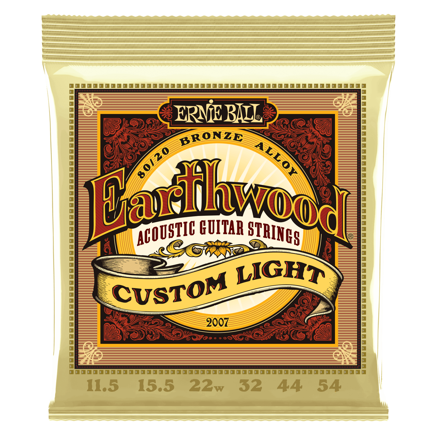Ernie Ball 2007 Custom Light Earthwood 80/20 Bronze Acoustic Guitar Strings, 11.5-54