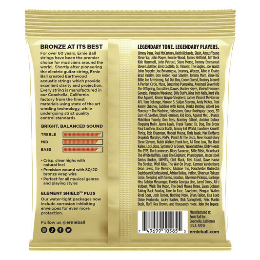 Ernie Ball 2007 Custom Light Earthwood 80/20 Bronze Acoustic Guitar Strings, 11.5-54