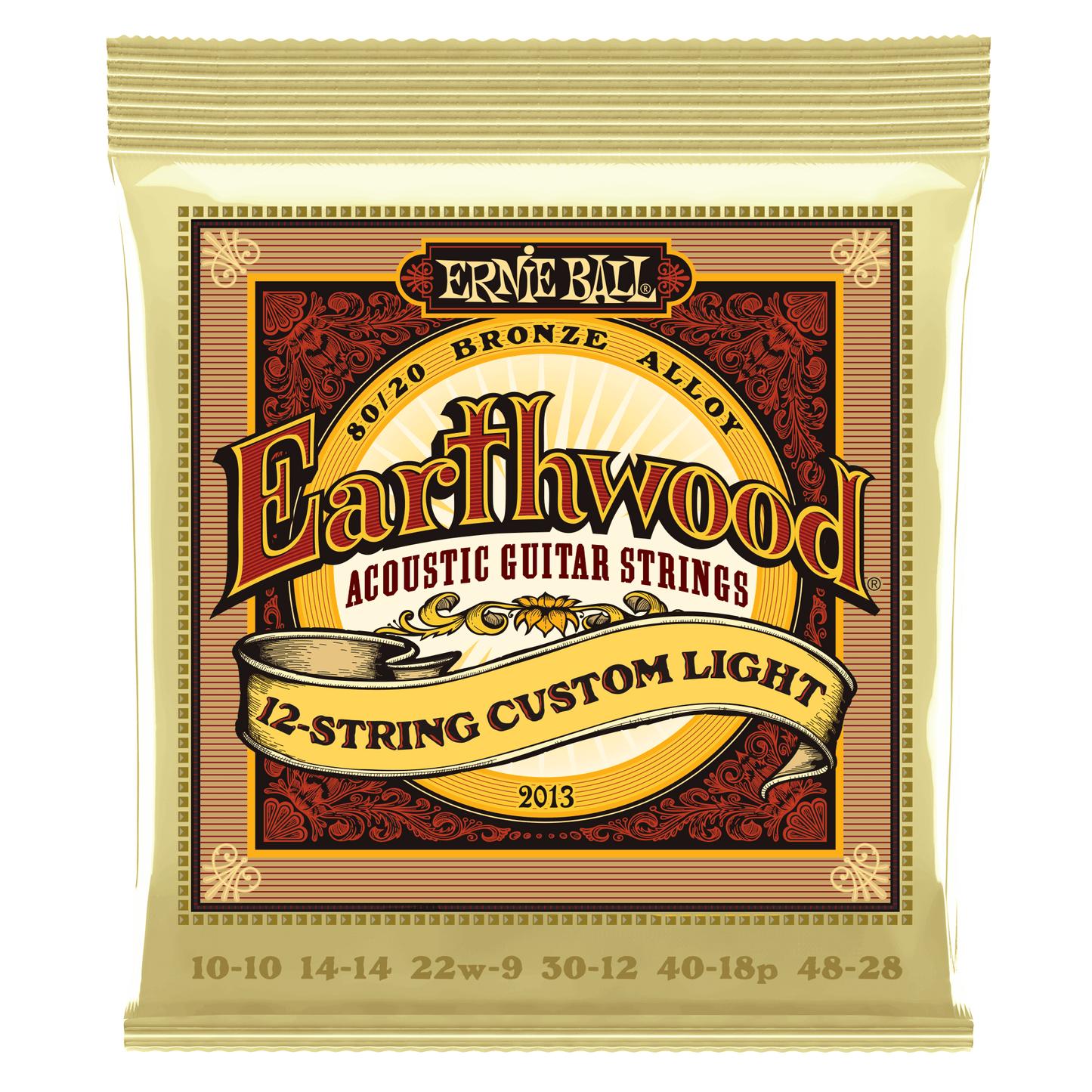Ernie Ball 2013 Custom Light Earthwood 80/20 Bronze 12-String Acoustic Strings, 10-48
