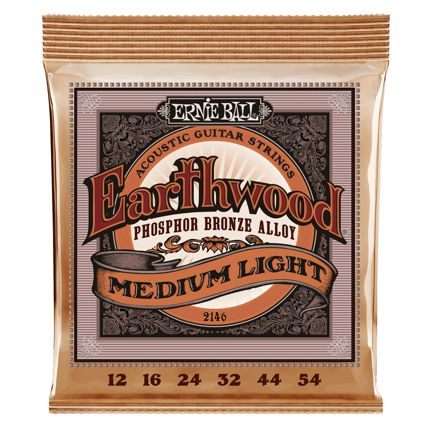 Ernie Ball Medium Light Earthwood Phosphor Bronze Acoustic Guitar Strings 12-54 Gauge