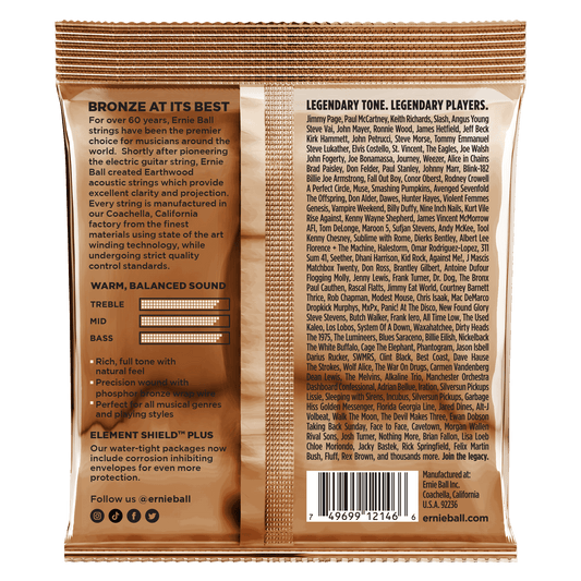Ernie Ball Medium Light Earthwood Phosphor Bronze Acoustic Guitar Strings 12-54 Gauge