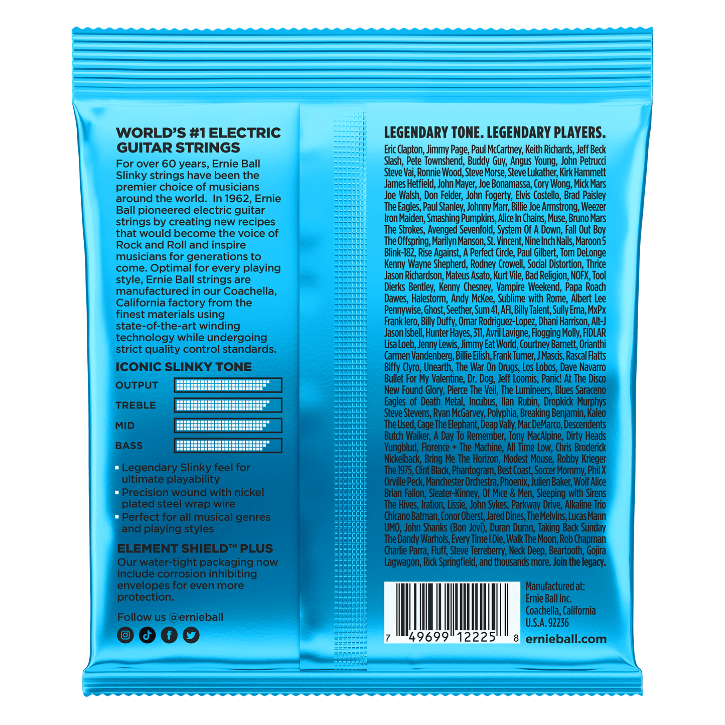 Ernie Ball 2225 Extra Slinky Nickel Wound Electric Guitar Strings, 8-38
