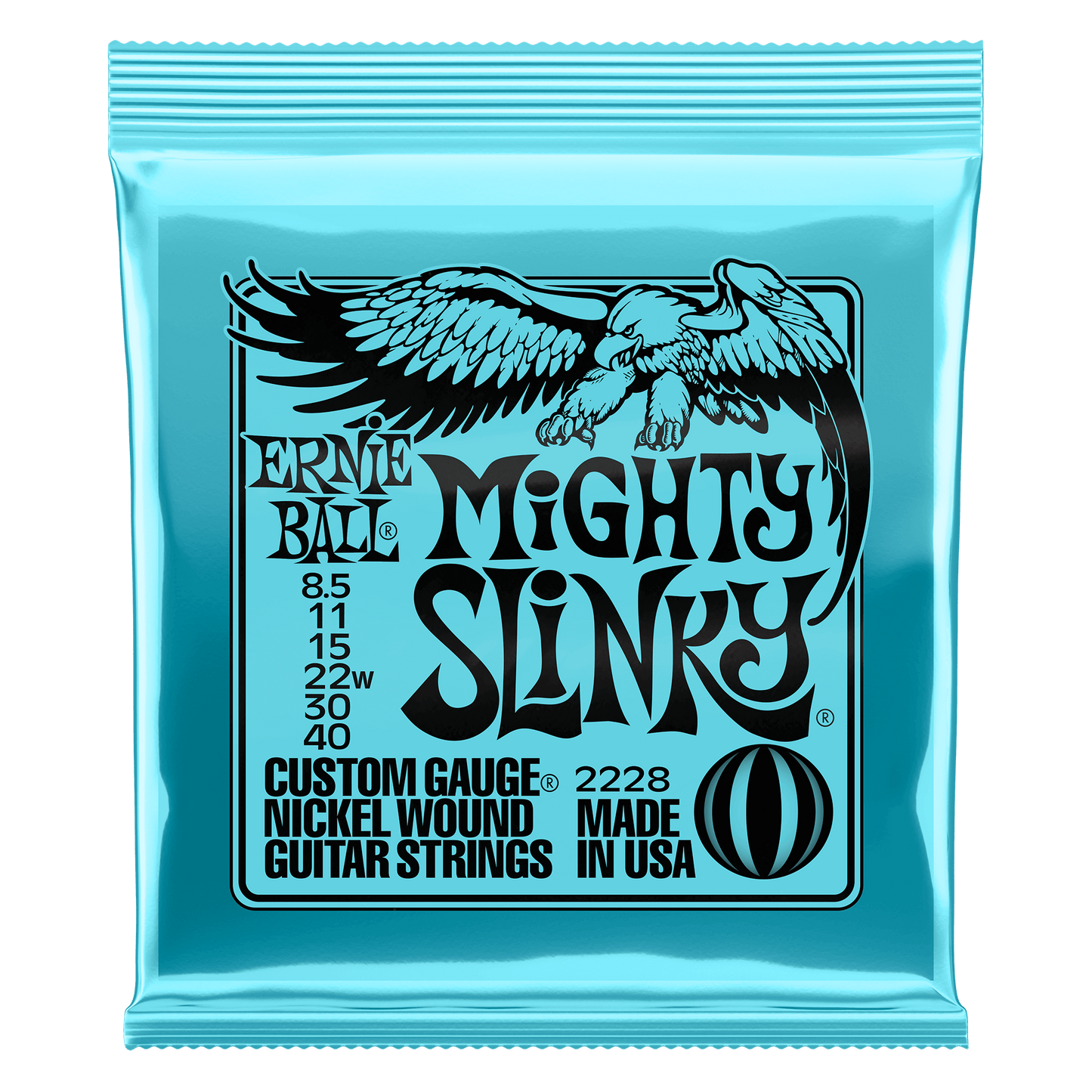 Ernie Ball 2228 Mighty Slinky Nickel Wound Electric Guitar Strings, 8.5-40