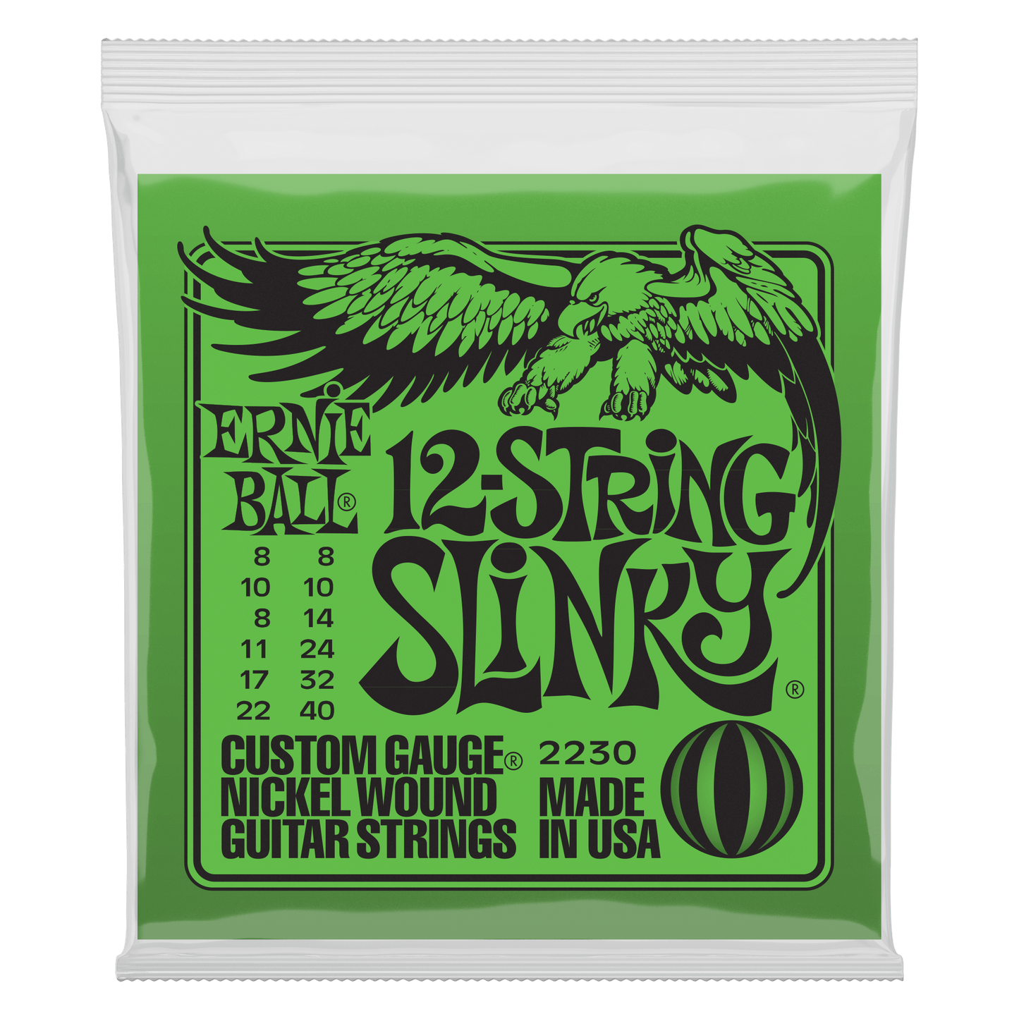Ernie Ball 2230 12-string Slinky Nickel Wound Electric Guitar Strings, 8-40