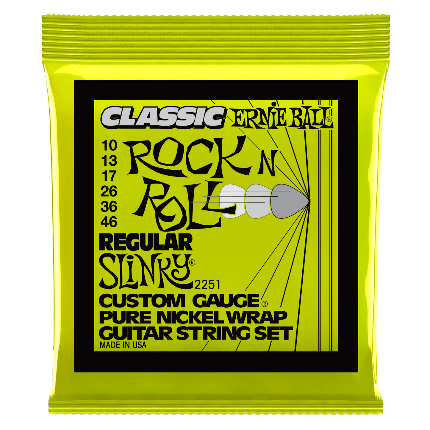 Ernie Ball 2251 Classic Pure Nickel Regular Slinky Electric Guitar Strings, 10-46