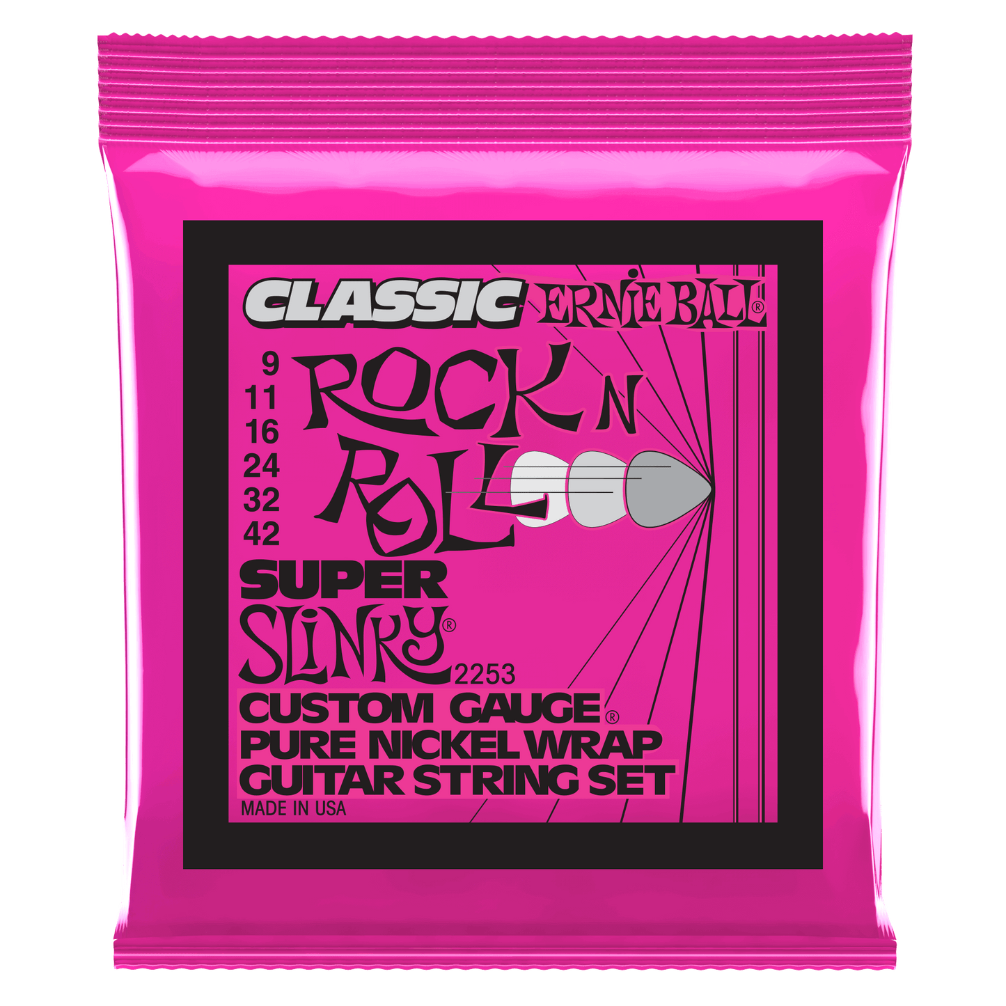 Ernie Ball 2253 Classic Pure Nickel Super Slinky Electric Guitar Strings, 9-42