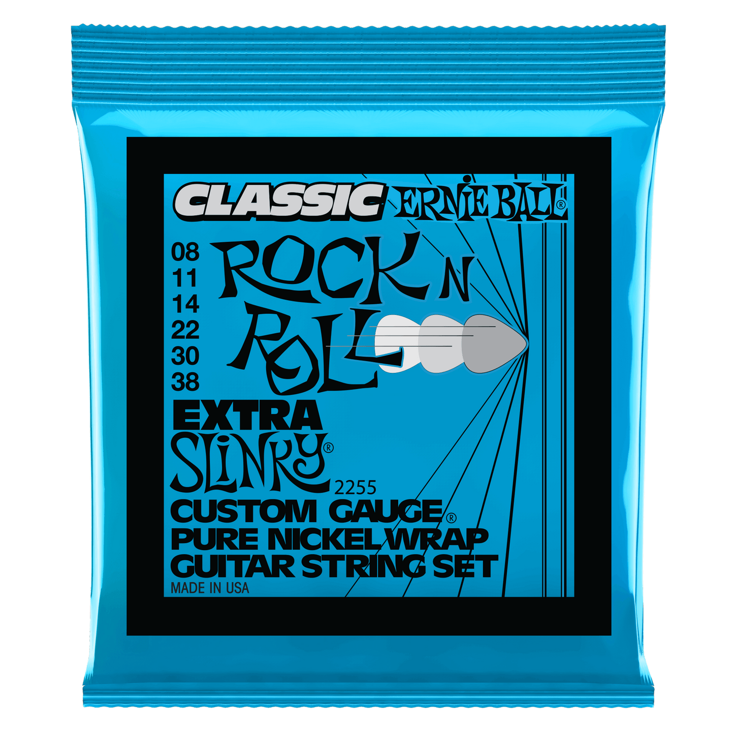 Ernie Ball 2255 Classic Pure Nickel Extra Slinky Electric Guitar Strings, 8-38