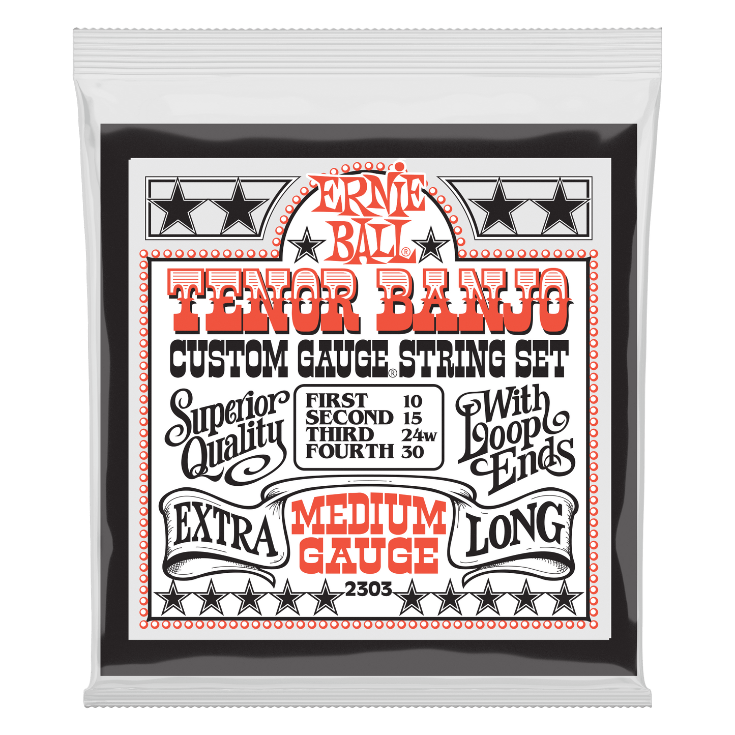 Ernie Ball 2303 Medium Loop End Stainless Steel Tenor Banjo, 10-30