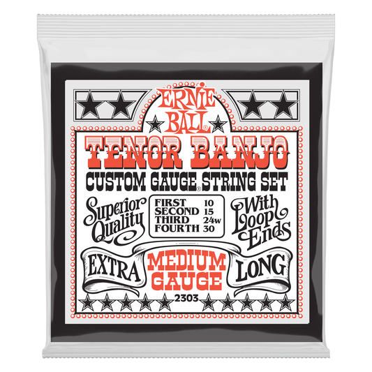 Ernie Ball 2303 Medium Loop End Stainless Steel Tenor Banjo, 10-30