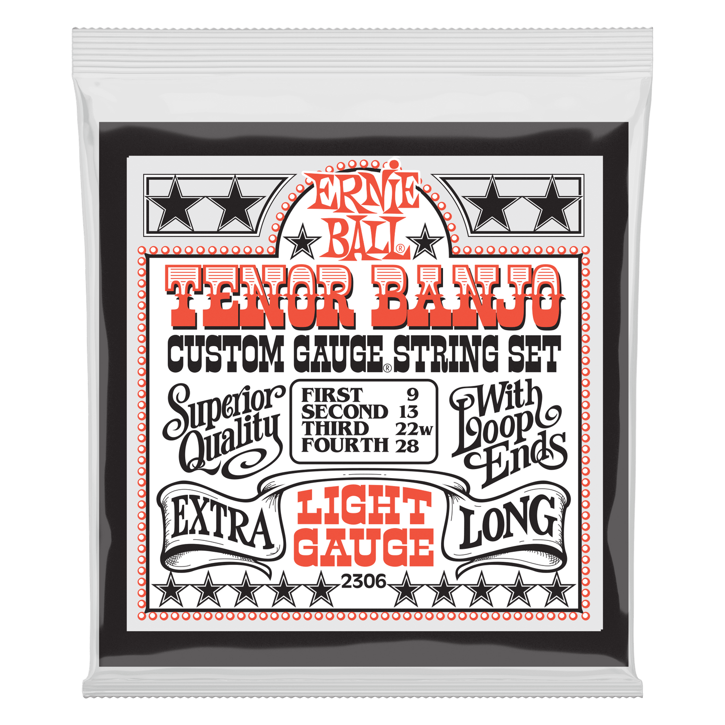 Ernie Ball 2306 Light Loop End Stainless Steel Tenor Banjo, 9-28