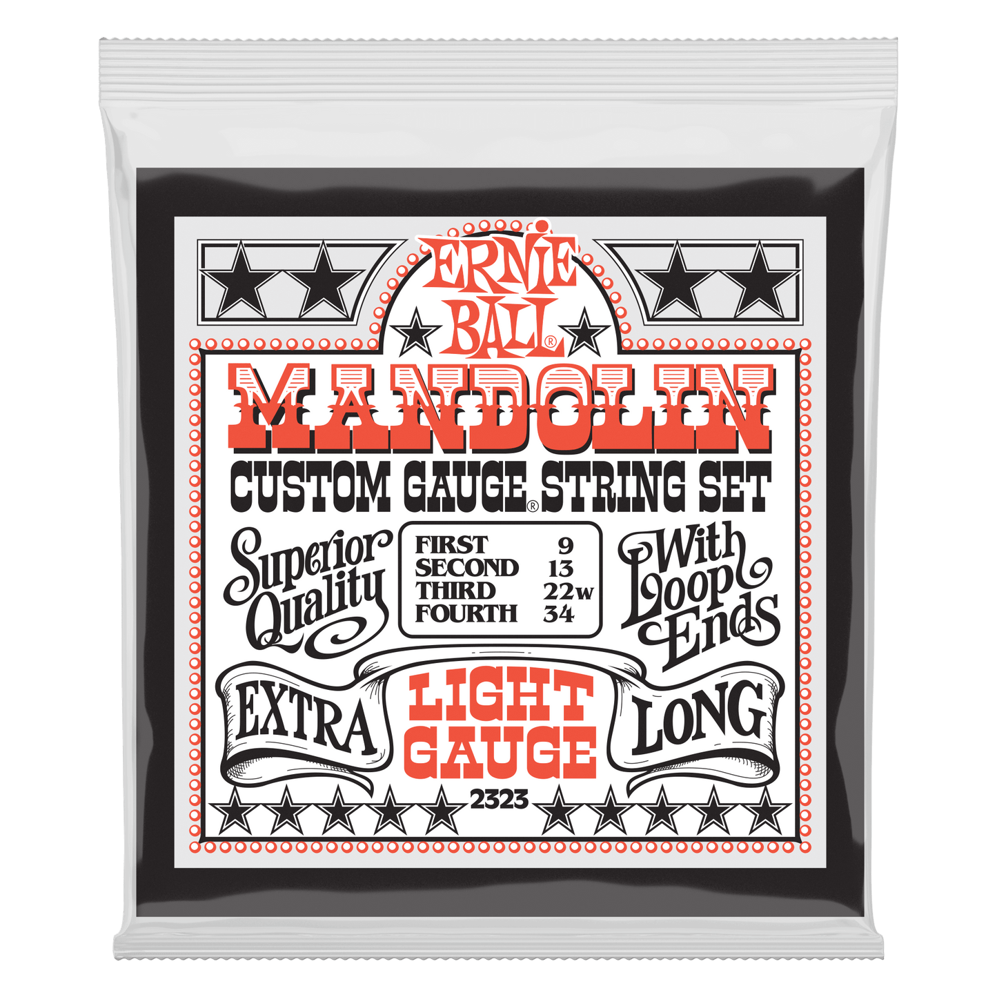 Ernie Ball 2323 Light Loop End Stainless Steel Tenor Banjo, 9-34, Extra Long