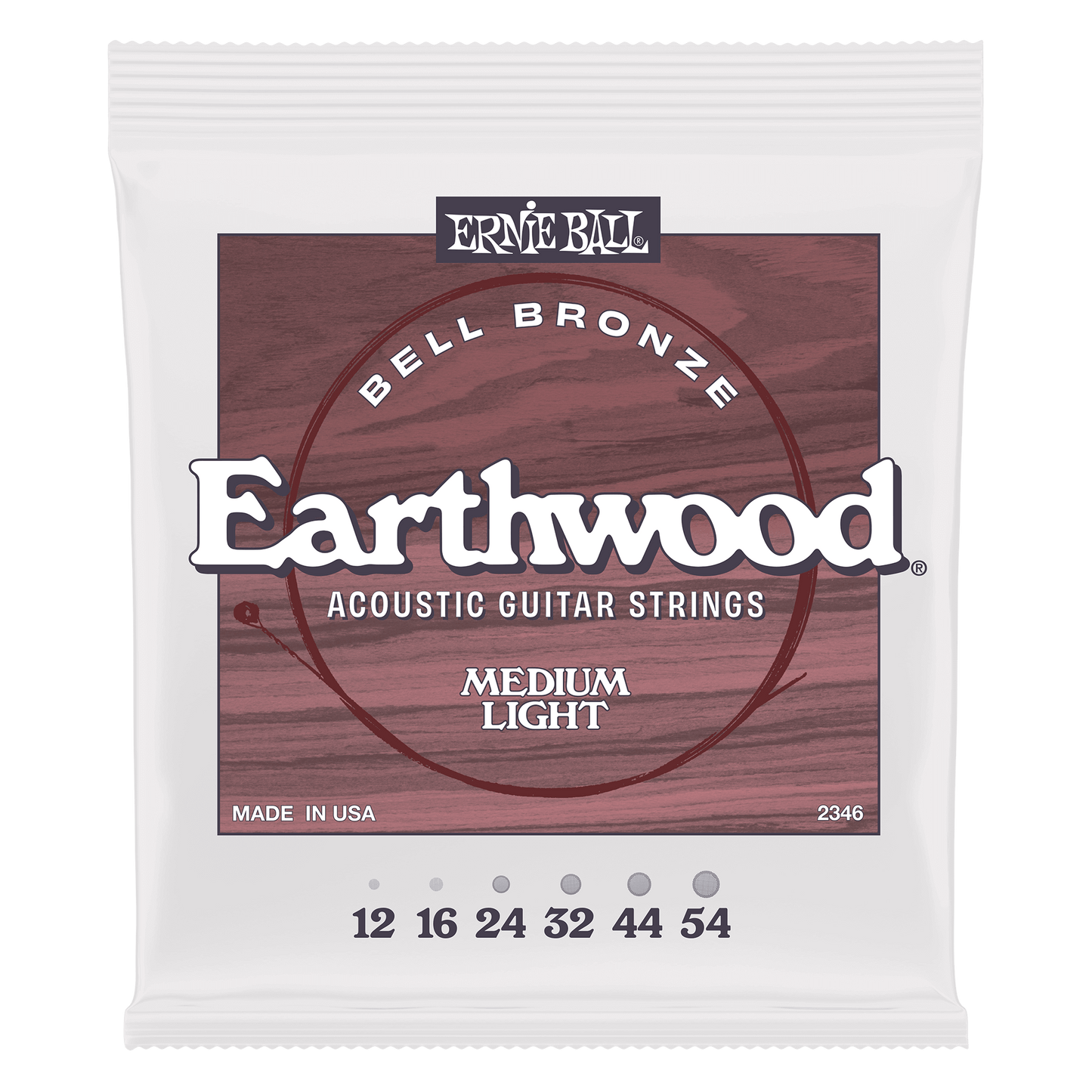 Ernie Ball 2346 Medium Light Earthwood Bell Bronze Acoustic Strings, 12-54